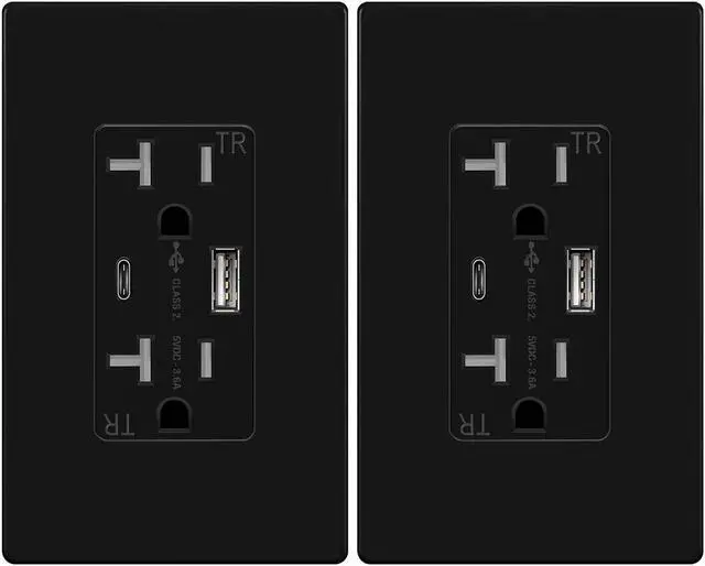 Main image of USB Outlet, Type C Wall Charger 15 Amp TR Receptacle Plug, Charging Power Outlet with Ports, Electrical Socket, UL Listed, TU21536AC-W-6PCS, White, 6 Pack