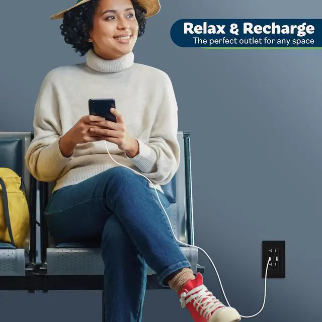 Alt view image 6 of 7 - USB Outlet, Type C Wall Charger 15 Amp TR Receptacle Plug, Charging Power Outlet with Ports, Electrical Socket, UL Listed, TU21536AC-W-6PCS, White, 6 Pack