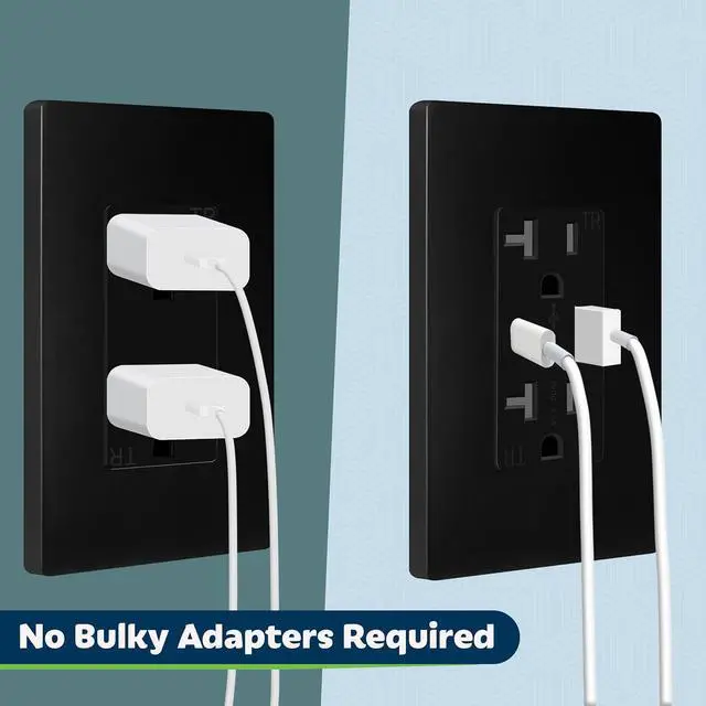 Alt view image 4 of 7 - USB Outlet, Type C Wall Charger 15 Amp TR Receptacle Plug, Charging Power Outlet with Ports, Electrical Socket, UL Listed, TU21536AC-W-6PCS, White, 6 Pack