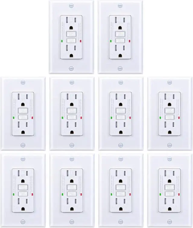 Main image of 15 Amp GFCI Outlet, Tamper-Resistant, Weather Resistant Receptacle Indoor or Outdoor Use, LED Indicator with Decor Wall Plates and ScrewsUL Listed, White (10 Pack)