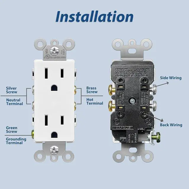 Alt view image 6 of 6 - ELECTECK 20 Pack Standard Decorator Electrical Wall Receptacle Outlet, 15A 125V, 2 Pole 3 Wire, Non-Tamper Resistant, Wallplate Included, Residential and Commercial Use, UL Listed, White