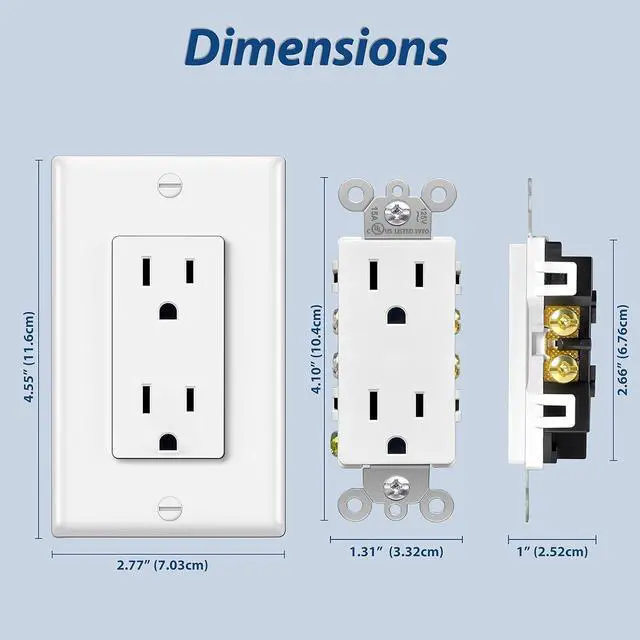 Alt view image 4 of 6 - ELECTECK 20 Pack Standard Decorator Electrical Wall Receptacle Outlet, 15A 125V, 2 Pole 3 Wire, Non-Tamper Resistant, Wallplate Included, Residential and Commercial Use, UL Listed, White