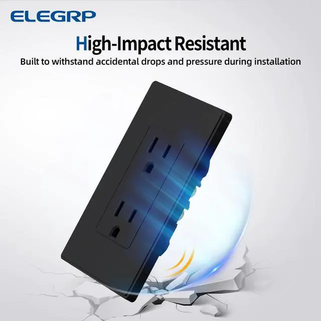 Alt view image 4 of 7 - ELEGRP Matte Black Standard Decorator Electrical Wall Receptacle Outlet, 15A 125V, 2 Pole 3 Wire, Non- tamper Resistant, NEMA 5-15R, Self-Grounding, Wall Plate Included, UL Listed, 10 Pack