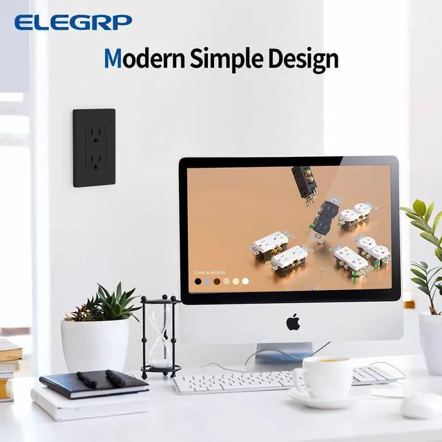 Alt view image 7 of 7 - ELEGRP Matte Black Standard Decorator Electrical Wall Receptacle Outlet, 15A 125V, 2 Pole 3 Wire, Non- tamper Resistant, NEMA 5-15R, Self-Grounding, Wall Plate Included, UL Listed, 10 Pack
