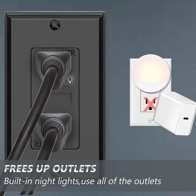 Alt view image 5 of 7 - SOZULAMP Black Wall Outlet with Night Light,Electrical Tamper Resistant Receptacle,15 Amp 125Volt,Receptacle Built-in Nightlight, Receptacle Outlet with Wallplate(4Pack,Glossy Black)