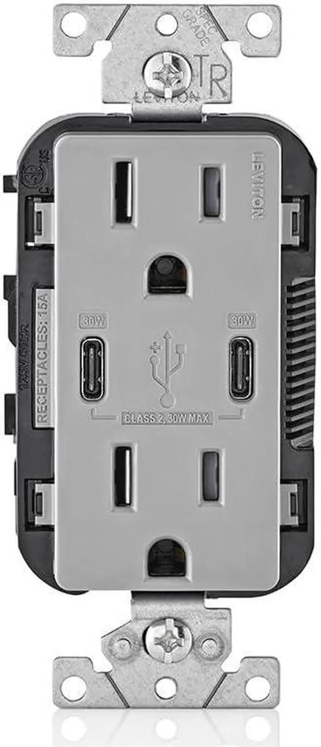 Main image of T5636-W 60W USB Dual Type-C Power Delivery In-Wall Charger with 15A Outlet, USB Charger for Laptops, Smartphones, Tablets, and More, White