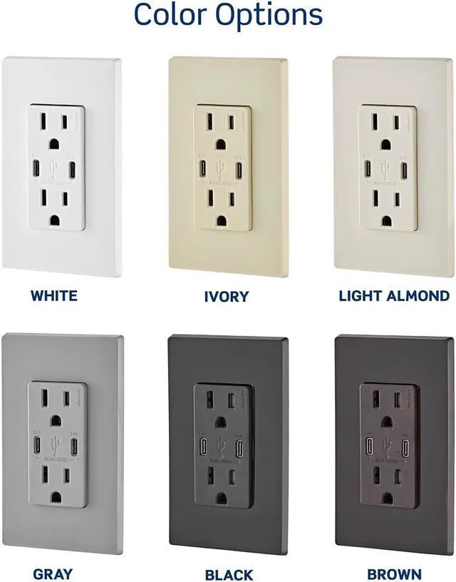 Alt view image 7 of 7 - T5636-W 60W USB Dual Type-C Power Delivery In-Wall Charger with 15A Outlet, USB Charger for Laptops, Smartphones, Tablets, and More, White