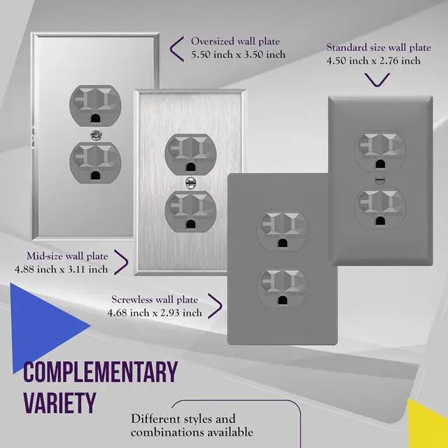 Alt view image 7 of 7 - Duplex Receptacle Outlets, Tamper-Resistant, Industrial Grade, 20A 125V, 3-Wire Grounding, 2-Pole, 5-20R, UL Listed, 62080-TR-GY-10PCS, Gray (10 Pack)