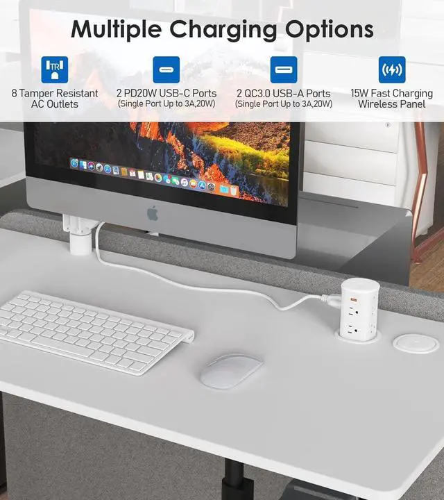 Alt view image 2 of 7 - Pop Up Countertop Receptacle with 4 USB Ports 15W Wireless Charger,Max 20W Power Delivery Pop Up Outlet for Home Office Kitchen