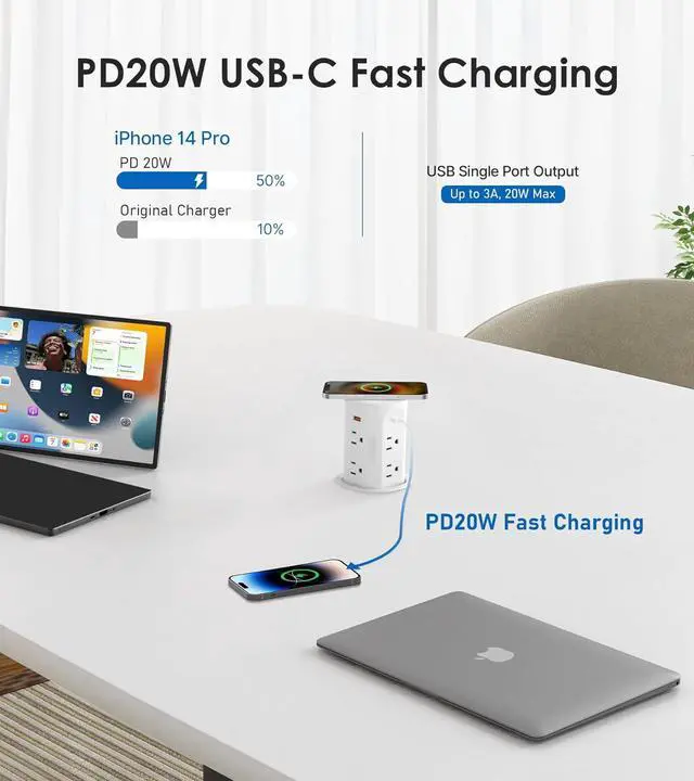 Alt view image 3 of 7 - Pop Up Countertop Receptacle with 4 USB Ports 15W Wireless Charger,Max 20W Power Delivery Pop Up Outlet for Home Office Kitchen