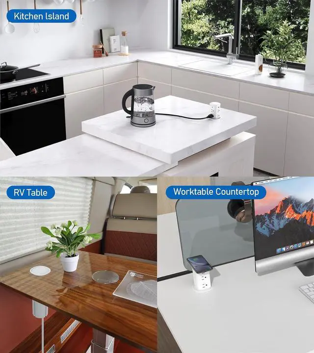 Alt view image 5 of 7 - Pop Up Countertop Receptacle with 4 USB Ports 15W Wireless Charger,Max 20W Power Delivery Pop Up Outlet for Home Office Kitchen