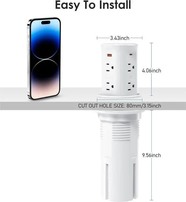Alt view image 7 of 7 - Pop Up Countertop Receptacle with 4 USB Ports 15W Wireless Charger,Max 20W Power Delivery Pop Up Outlet for Home Office Kitchen