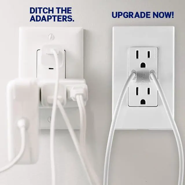 Alt view image 4 of 7 - Leviton T5636-W 60W (6A) USB Dual Type-C/C Power Delivery in-Wall Charger with 15A Tamper-Resistant Outlet, USB Charger for Smartphones, Tablets, Laptops, White