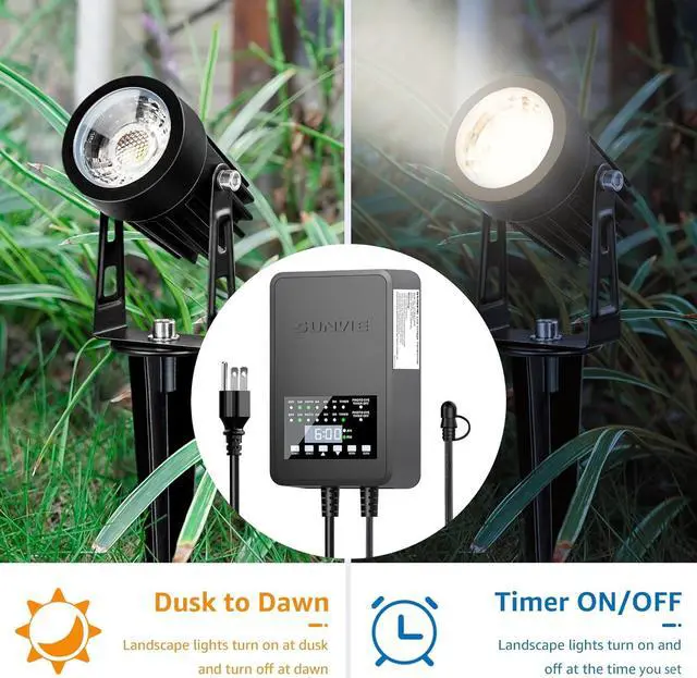 Alt view image 4 of 7 - 300W Low Voltage Landscape Transformer with 2 Independent Control Output Landscape Lighting Transformer with Timer and Photocell Sensor 120V AC to 12/14V AC Weatherproof Low Voltage Transformer