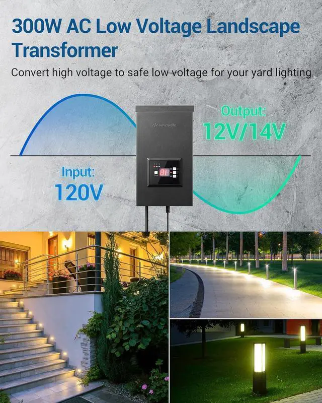 Alt view image 2 of 7 - 300W Low Voltage Transformer with 3 Independent Control Outputs, Landscape Transformer with Timer and Photocell Sensor, 120V AC to 12V/14V AC, Weatherproof, ETL Listed