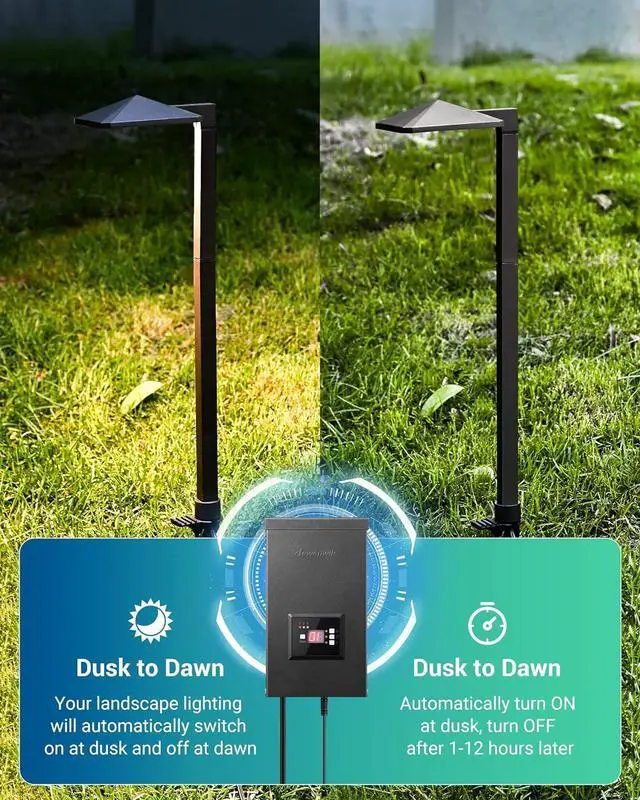 Alt view image 4 of 7 - 300W Low Voltage Transformer with 3 Independent Control Outputs, Landscape Transformer with Timer and Photocell Sensor, 120V AC to 12V/14V AC, Weatherproof, ETL Listed