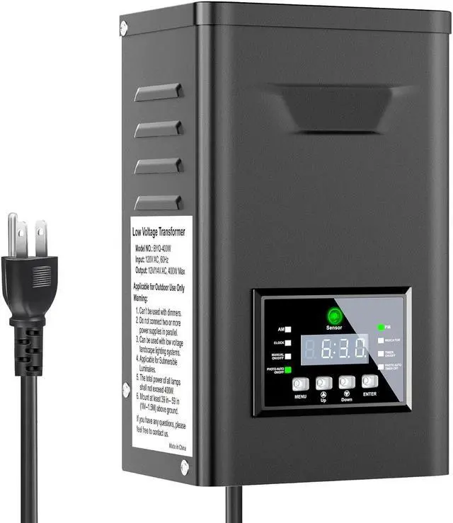 Main image of 400W Low Voltage Landscape Transformer, Outdoor Weatherproof Transformer with Timer and Photocell Sensor, Landscape Lighting Transformer 120V AC to 12/14V AC for Spotlight Pathway Lights
