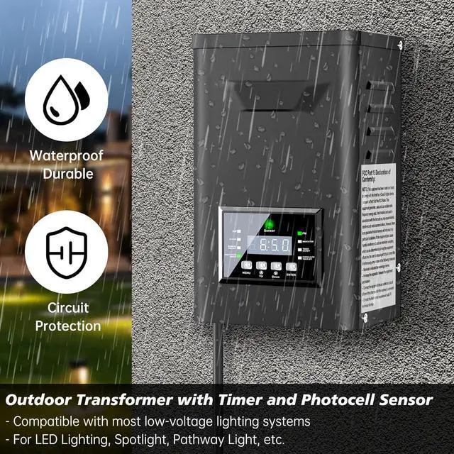Alt view image 5 of 7 - 400W Low Voltage Landscape Transformer, Outdoor Weatherproof Transformer with Timer and Photocell Sensor, Landscape Lighting Transformer 120V AC to 12/14V AC for Spotlight Pathway Lights