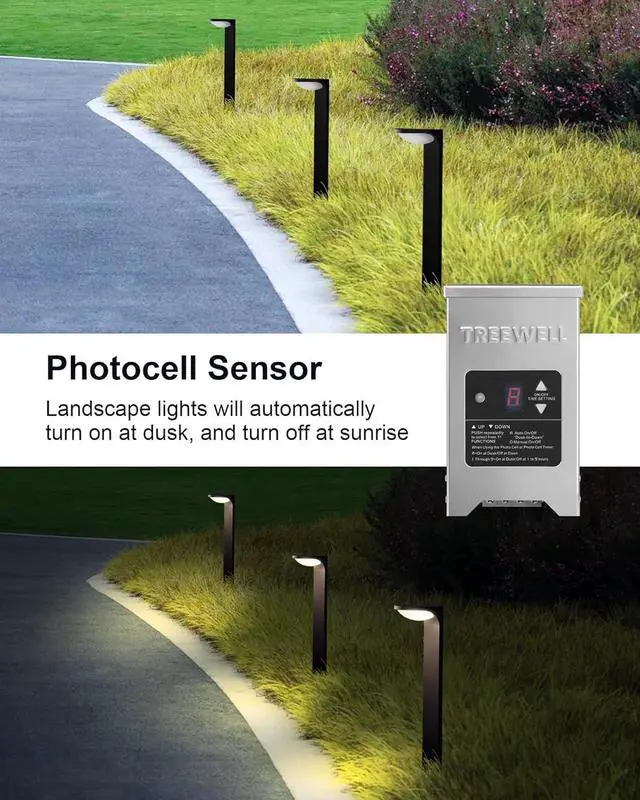 Alt view image 3 of 7 - 300W Low Voltage Landscape Transformer, Outdoor Landscape Lighting Transformer with Photocell Sensor & Timer, 120V AC to 12V/15V AC, Stainless Steel Weatherproof Transformer, ETL Listed