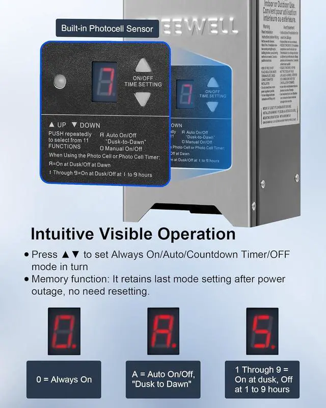 Alt view image 4 of 7 - 300W Low Voltage Landscape Transformer, Outdoor Landscape Lighting Transformer with Photocell Sensor & Timer, 120V AC to 12V/15V AC, Stainless Steel Weatherproof Transformer, ETL Listed