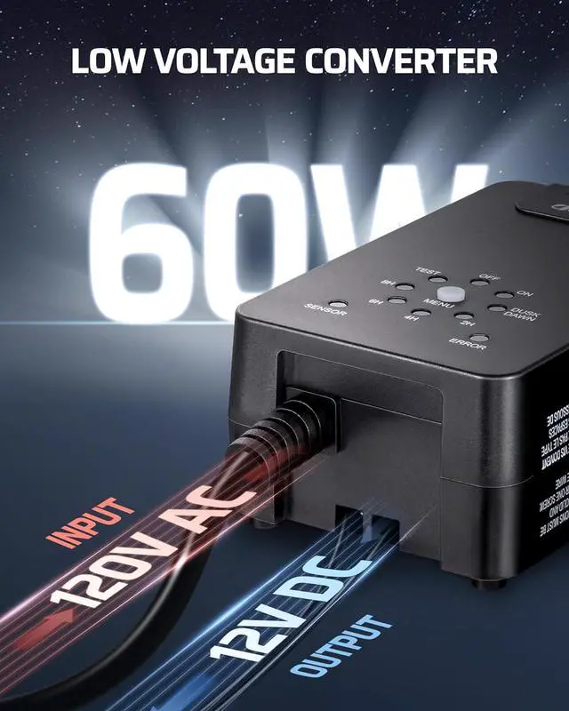 Alt view image 5 of 7 - 120W Low Voltage Transformer with Photocell Sensor & Timer, 120V AC to 12V DC, Weatherproof Landscape Lighting Transformer for Spotlights, Garden Lights, Steplight, Billboard