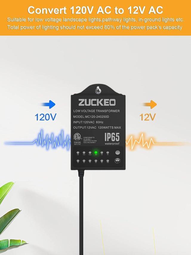 Alt view image 4 of 7 - 120W Low Voltage Transformer Outdoor Landscape Lighting Transformers with Timer & Lights Sensor, 120V to 12V Waterproof Power Supply for LED Landscape Lights Spotlight Pathway Light ETL Listed