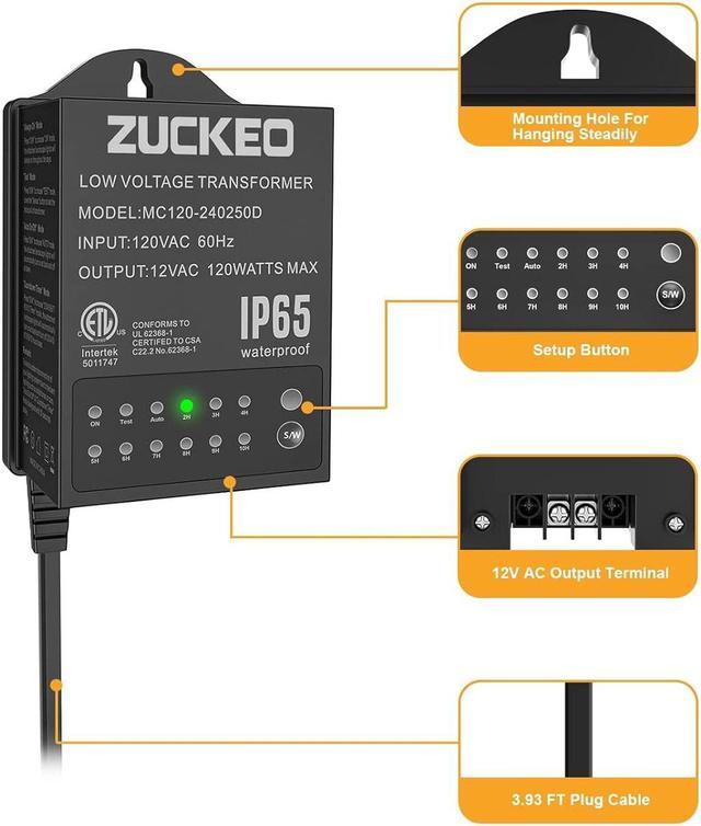 Alt view image 5 of 7 - 120W Low Voltage Transformer Outdoor Landscape Lighting Transformers with Timer & Lights Sensor, 120V to 12V Waterproof Power Supply for LED Landscape Lights Spotlight Pathway Light ETL Listed
