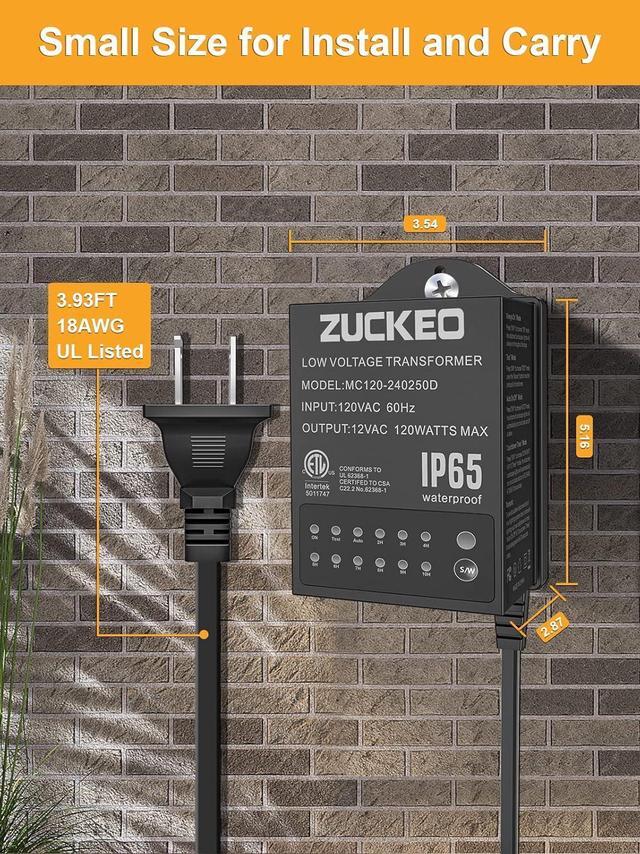Alt view image 7 of 7 - 120W Low Voltage Transformer Outdoor Landscape Lighting Transformers with Timer & Lights Sensor, 120V to 12V Waterproof Power Supply for LED Landscape Lights Spotlight Pathway Light ETL Listed