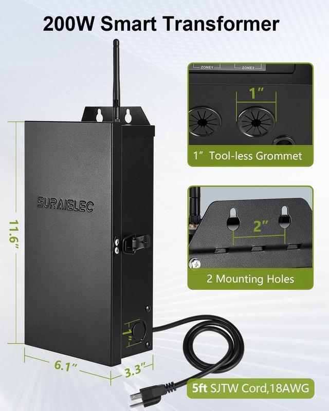 Alt view image 7 of 7 - 300W Wi-Fi Low Voltage Landscape Transformer, 2 Independent Channels, 2.4GHz Smart Landscape Lighting Transformer, Work with Alexa & Google Assistant,120V to 12V 15V AC, ETL Listed