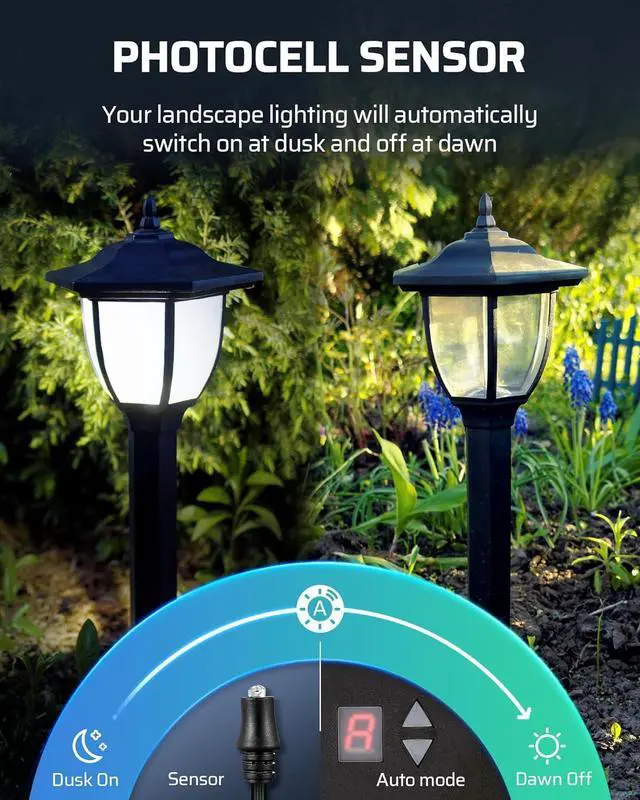 Alt view image 3 of 7 - 100W Low Voltage Landscape Transformer with Photocell Sensor, Low Voltage Transformer 120V AC to 12V AC, Landscape Lighting Transformer for LED Outdoor Lights, Garden Lights, Spotlight