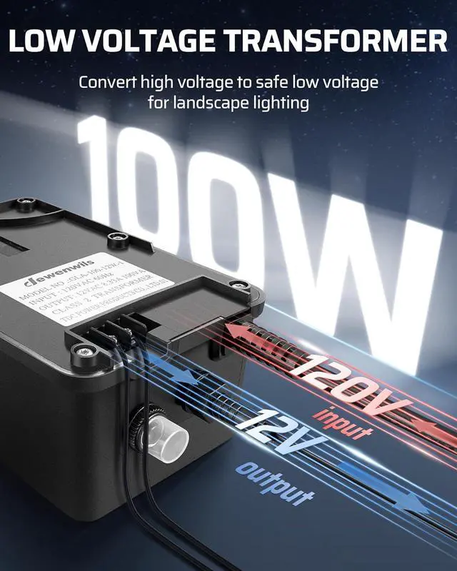 Alt view image 4 of 7 - 100W Low Voltage Landscape Transformer with Photocell Sensor, Low Voltage Transformer 120V AC to 12V AC, Landscape Lighting Transformer for LED Outdoor Lights, Garden Lights, Spotlight