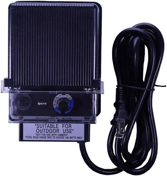 Main image of 150W Watt AC to 12V Volt LED & Halogen -120V Volt Low Voltage Landscape Lighting Indoor/Outdoor Weatherproof Transformer Electric Power Pack with Photocell Sensor - Black Case