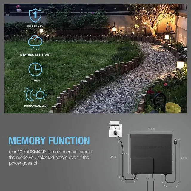 Alt view image 3 of 7 - Low Voltage Transformer 120W Outdoor Lighting Transformer for Landscape Lights with Photo Eye Sensor and Timer 120V AC to 12V AC 9920-9120-01