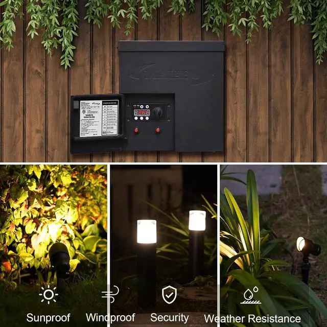 Alt view image 2 of 7 - 600-Watt Transformer with Timer and Sunlight Sensor for Low Voltage Landscape Lighting 120V Input 12V Outdoor