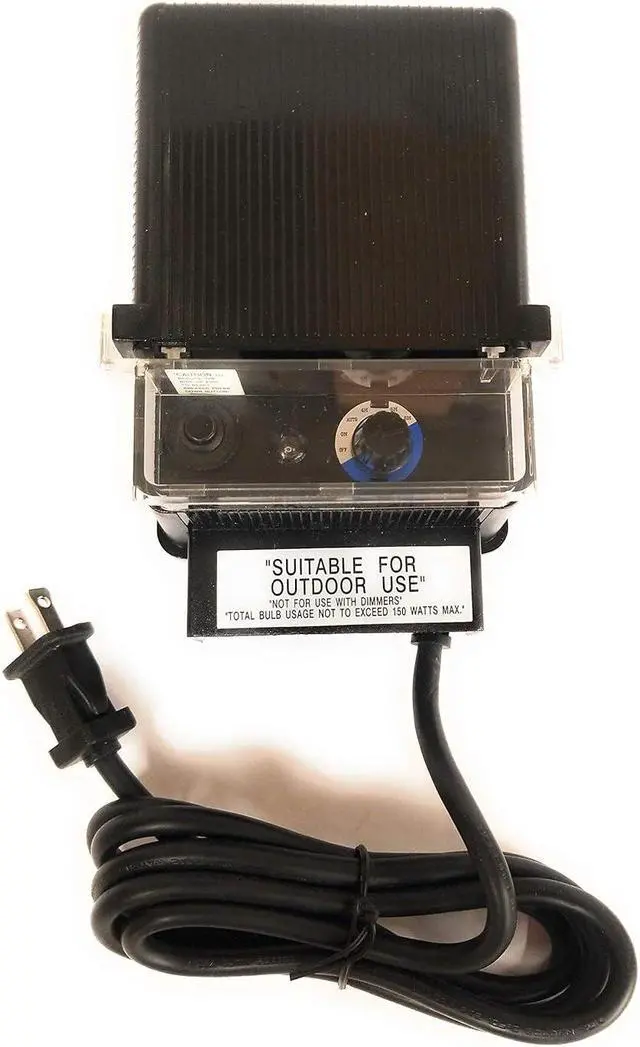 Main image of 150W Watt 120V Volt AC to 12V Volt LED & Halogen - Low Voltage Landscape Lighting Indoor/Outdoor Weatherproof Transformer Electric Power Pack with Photocell Sensor - Black Case