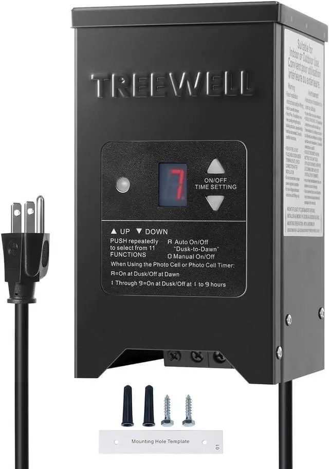 Main image of 300W Low Voltage Landscape Transformer, Outdoor Landscape Lighting Transformer with Photocell Sensor & Timer, 120V AC to 12V/15V AC, Stainless Steel Waterproof Transformer, Black, ETL Listed