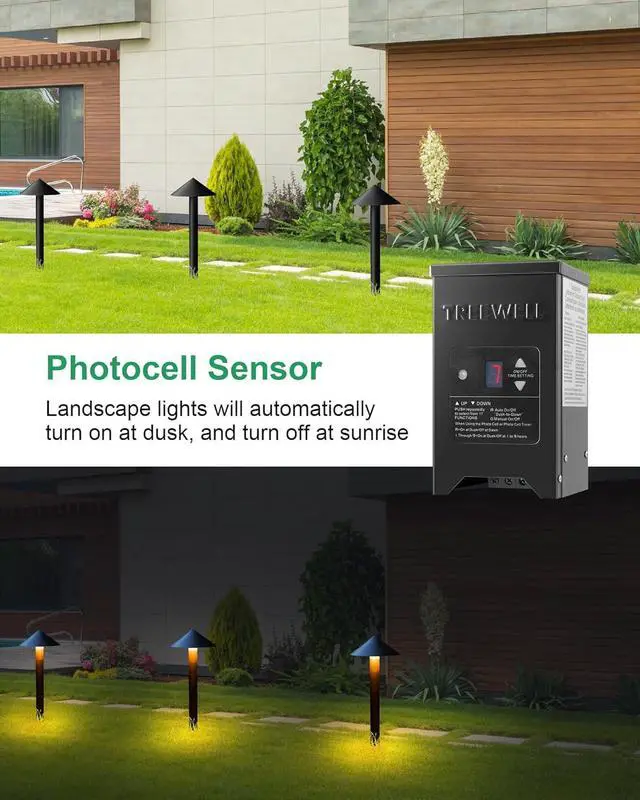 Alt view image 3 of 7 - 300W Low Voltage Landscape Transformer, Outdoor Landscape Lighting Transformer with Photocell Sensor & Timer, 120V AC to 12V/15V AC, Stainless Steel Waterproof Transformer, Black, ETL Listed