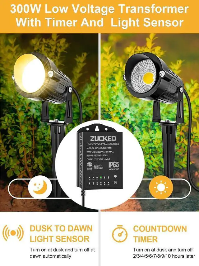 Alt view image 2 of 6 - 300W Low Voltage Landscape Transformer with Timer & Light Sensor, Outdoor Landscape Lighting Transformers Waterproof, 120V AC to 12V/14V AC for LED Spotlight Pathway Yard Garden Flag Light