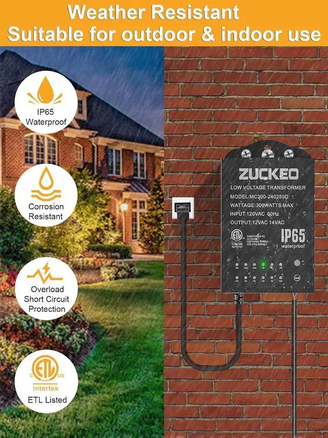 Alt view image 3 of 6 - 300W Low Voltage Landscape Transformer with Timer & Light Sensor, Outdoor Landscape Lighting Transformers Waterproof, 120V AC to 12V/14V AC for LED Spotlight Pathway Yard Garden Flag Light