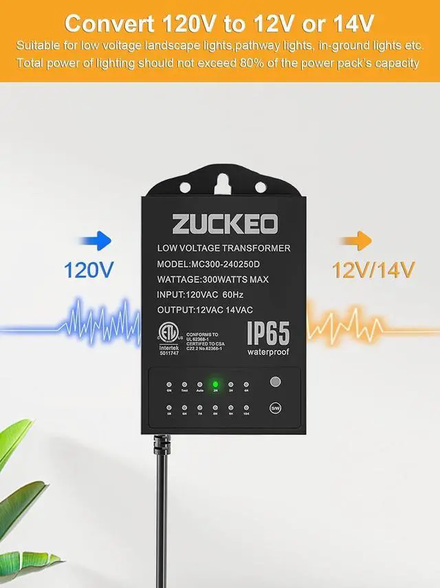 Alt view image 4 of 6 - 300W Low Voltage Landscape Transformer with Timer & Light Sensor, Outdoor Landscape Lighting Transformers Waterproof, 120V AC to 12V/14V AC for LED Spotlight Pathway Yard Garden Flag Light