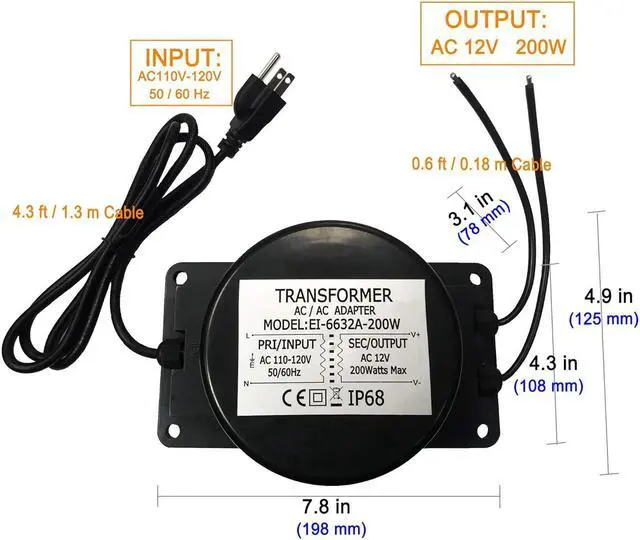 Alt view image 2 of 7 - Waterproof 12V AC Transformer 200W,110V-120V AC to 12V AC LED Power Supply, Voltage Converter LED Driver,Adapter for Outdoor Landscape Lighting/Swimming Pool Light (200 Watts)