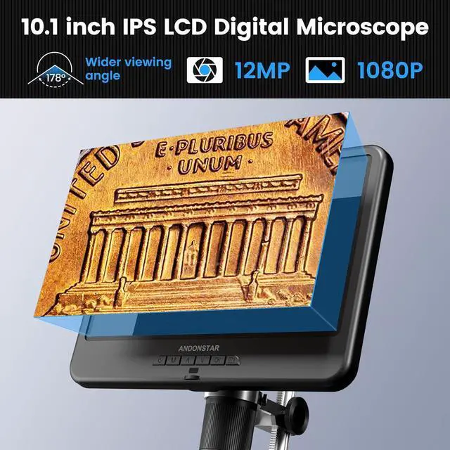 Alt view image 2 of 7 - AD210 10.1 Inch LCD Digital Microscope for Adults, Soldering Microscope for Electronics Repair, Coin Microscope Camera Full View for Error Coins with Light, Biological Slides Kit, 32G Card