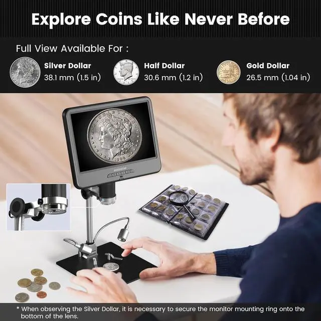 Alt view image 4 of 7 - AD210 10.1 Inch LCD Digital Microscope for Adults, Soldering Microscope for Electronics Repair, Coin Microscope Camera Full View for Error Coins with Light, Biological Slides Kit, 32G Card