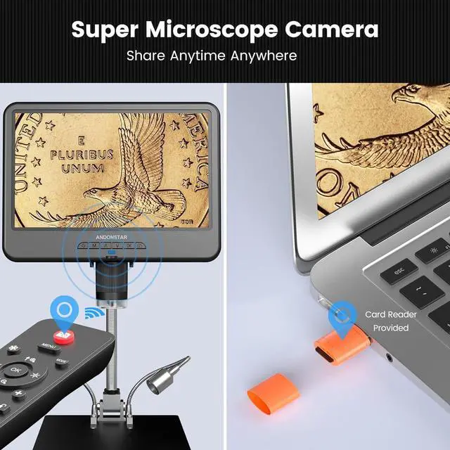 Alt view image 6 of 7 - AD210 10.1 Inch LCD Digital Microscope for Adults, Soldering Microscope for Electronics Repair, Coin Microscope Camera Full View for Error Coins with Light, Biological Slides Kit, 32G Card