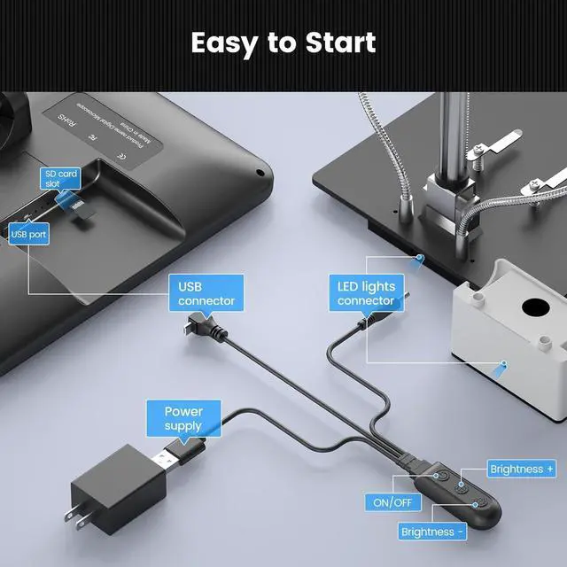 Alt view image 7 of 7 - AD210 10.1 Inch LCD Digital Microscope for Adults, Soldering Microscope for Electronics Repair, Coin Microscope Camera Full View for Error Coins with Light, Biological Slides Kit, 32G Card