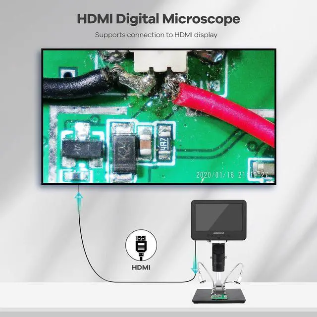 Alt view image 4 of 7 - AD246S-M HDMI Digital Microscope 2000x for Adults, 3 Lens 2160P UHD Video Record, 7 Inch LCD Soldering Microscope, Coin Microscope, Biological Microscope Kit, Windows Compatible