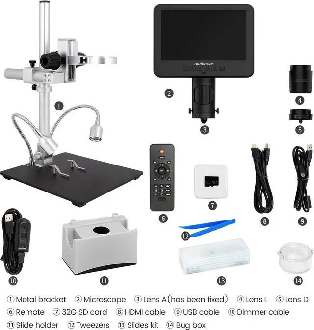 Alt view image 7 of 7 - AD246S-M HDMI Digital Microscope 2000x for Adults, 3 Lens 2160P UHD Video Record, 7 Inch LCD Soldering Microscope, Coin Microscope, Biological Microscope Kit, Windows Compatible