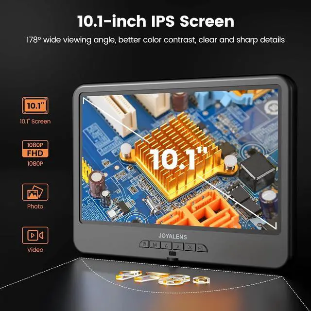 Alt view image 2 of 7 - JL210 10.1'' Digital Microscope for Adults, Soldering Microscope, Error Coin Microscope for Full View, 12MP Electronic Microscope Camera for Electronics Repair, Biological Microscope,32G Card