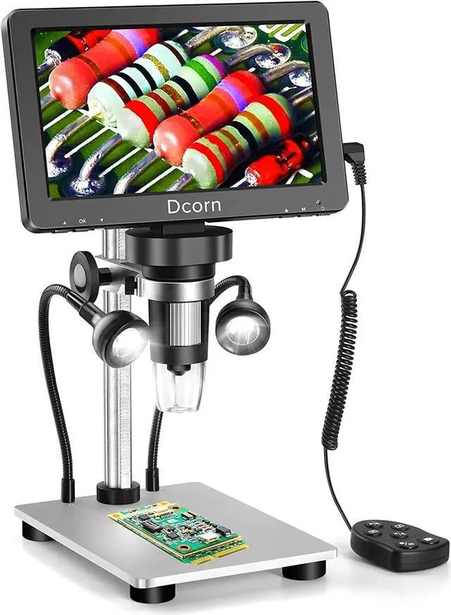 Main image of Digital Microscope 1200X,Dcorn 12MP 1080P Photo/Video Microscope for Adults Soldering Coins,Metal Stand,Wired Remote,10 LED Fill Lights,PC View,Windows/Mac Compatible