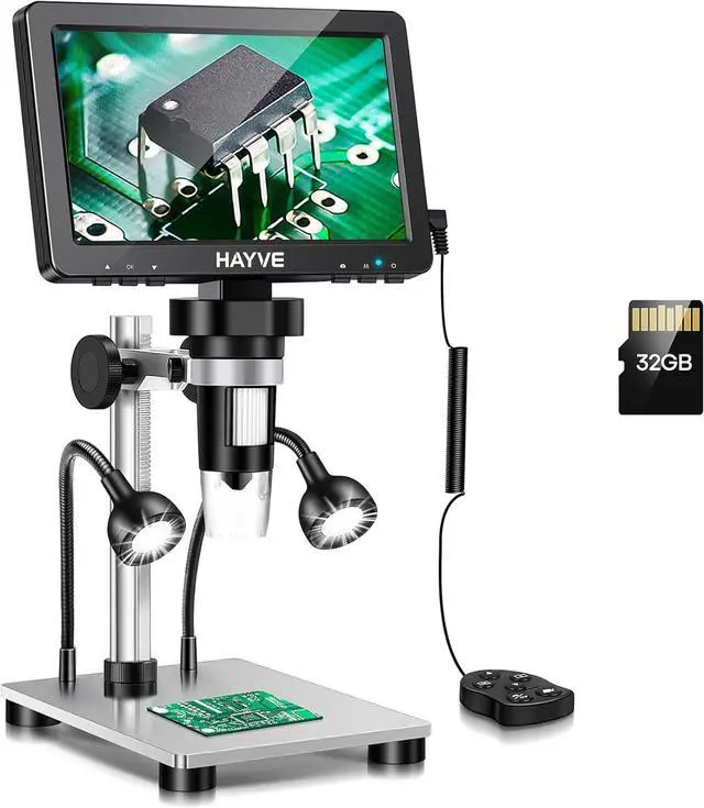 Main image of LCD Digital Microscope, 1200X Magnification for Coin PCB Circuit Repair Soldering, 12MP Camera Sensor Coin Microscope32GB TF CardWired Remote, 10 LED Light, Compatible with Windows/Mac OS